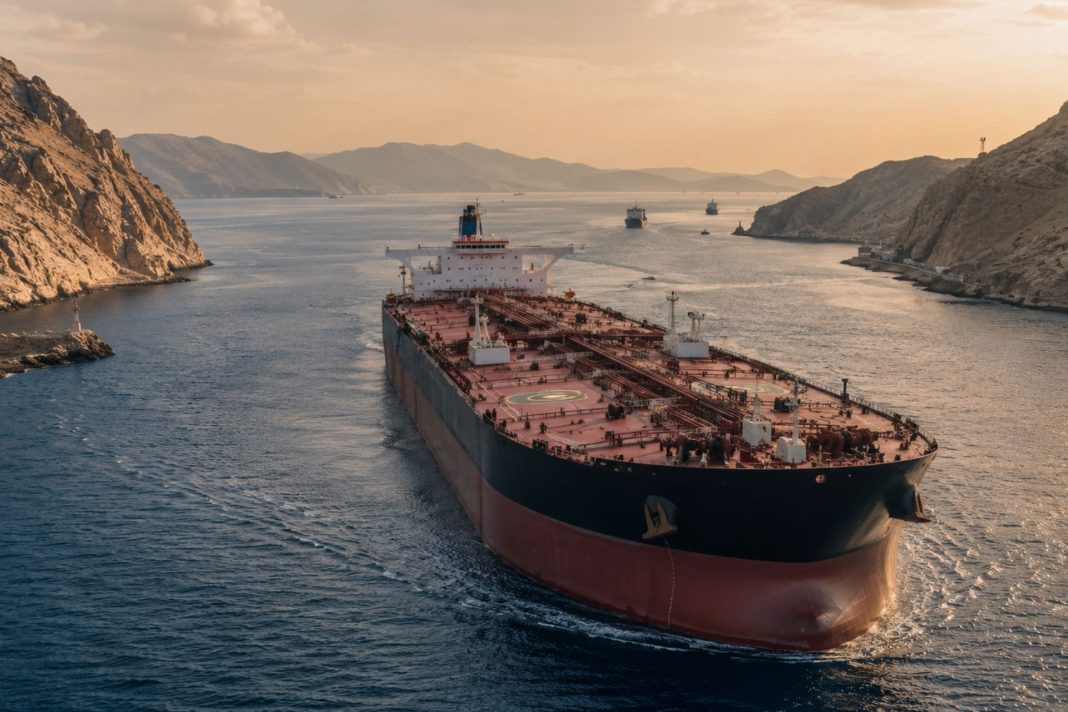 Ropný tanker proplouvající Hormuzským průlivem