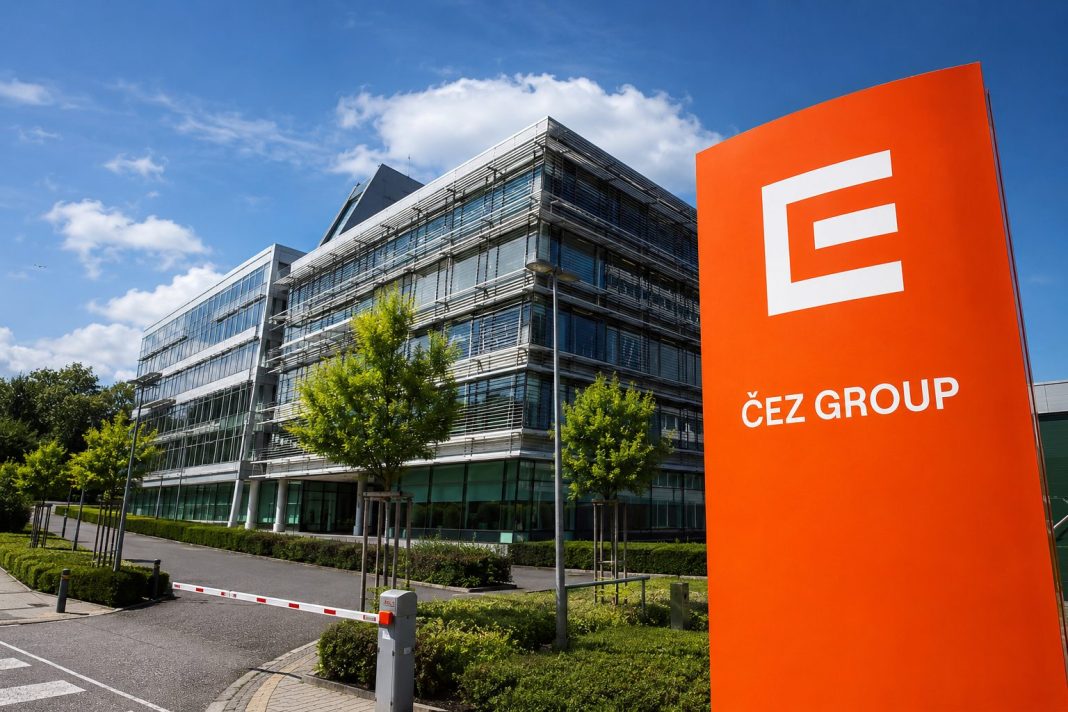 Sídlo energetické skupiny ČEZ s oranžovým označením ČEZ Group