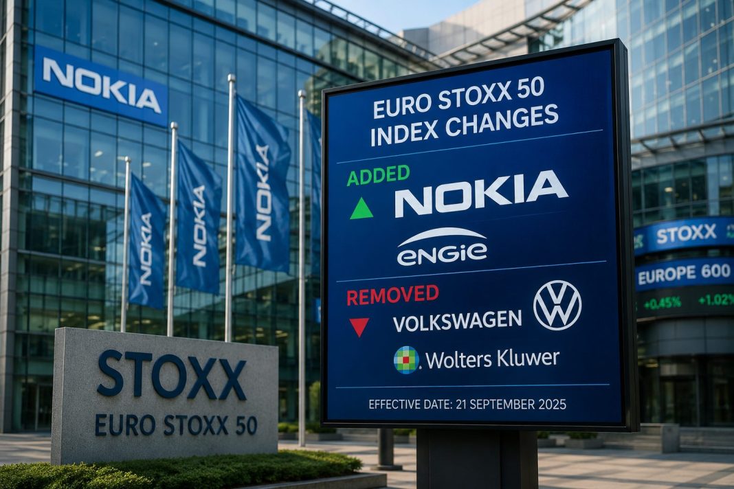 Změny v indexu Euro STOXX 50: Nokia se vrací po raketovém růstu díky AI, Volkswagen vypadává
