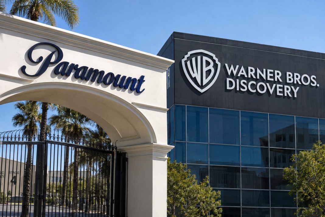 Ilustrační pohled na areály Paramount a Warner Bros. Discovery v Kalifornii